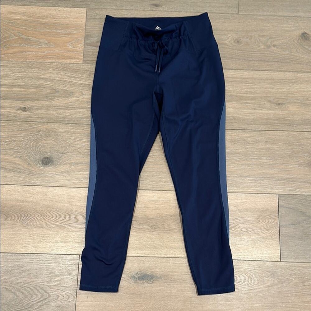 RBX Dark Blue Ribbed Detail Front Tie Polyester Active Workout Leggings Size M